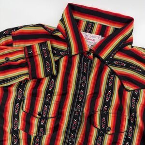Panhandle Western Style Striped Floral Print Pearl Snap Shirt Women's Medium‎